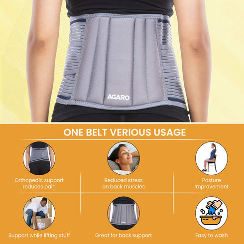 Lumbo Sacral Belt With Double Strapping, Back Support For the Lumbar Spine, Pain Relief, Back Brace for Men and Women, Medium, Grey