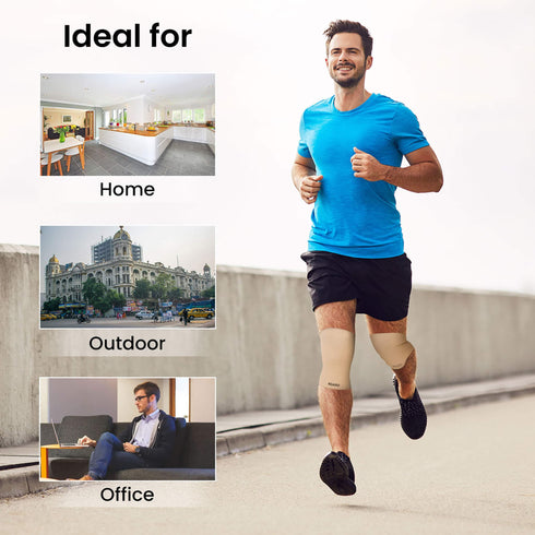 Tubular Stretchable Knee Cap, Breathable Fabric, Uniform Compression, Relieves Muscle Pain, Joint Pain, Injury Recovery, For Workout, Running, For Men And Women, Large , Beige, Pack of 2