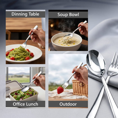 Elite Spoon and Fork Set 12 Pieces, Premium Stainless Steel Cutlery Set with 6 Spoons and 6 Forks, Mirror Finish, Food Grade, Rust Proof, Dishwasher Safe Tableware for Home, Kitchen and Dining