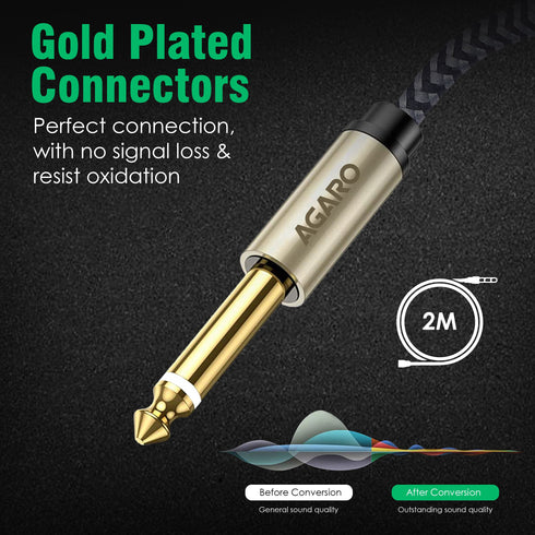 3.5 mm 1/8 TRS to Dual 6.35 mm 1/4 TS Mono Breakout Cable Y Spitter Stereo Cord Adapter Compatible, 2 meters, grey