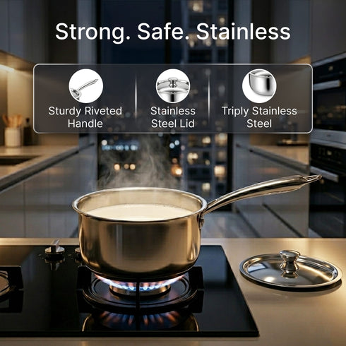 Regency 16 cm Triply Stainless Steel Saucepan with Lid, 1.5L capacity