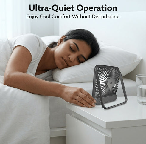 Primo Rechargeable Portable Desk Fan, Mini Fan with USB Type-C, 3 Speeds, Foldable Adjustable Stand, Long-Lasting Battery, Quiet Personal Cooling for Home, Office & Travel