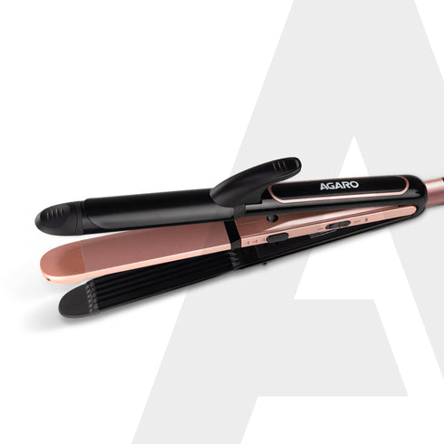 3in1 Hair Styler, Straightener, Crimper, Curler For Women HS1119, Keratin Infused Ceramic Coated Plate, Variable Style Settings, Hair styling, Colour Black & Rose Gold