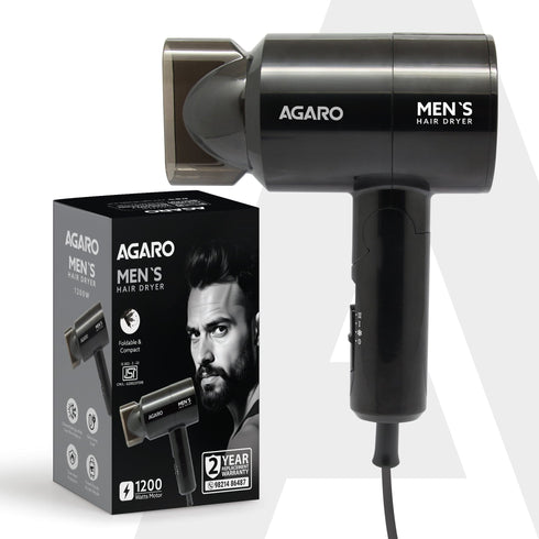 Hair Dryer for Men, 1200 Watts, 2 Heat Speed and Cool Mode, Foldable (Compact in Size), Black