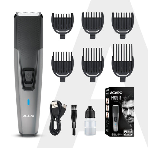 Beard Trimmer MT5005, 90 mins run time with Type C, 6 comb attachments, Self sharpening blades | Trimmer for Men