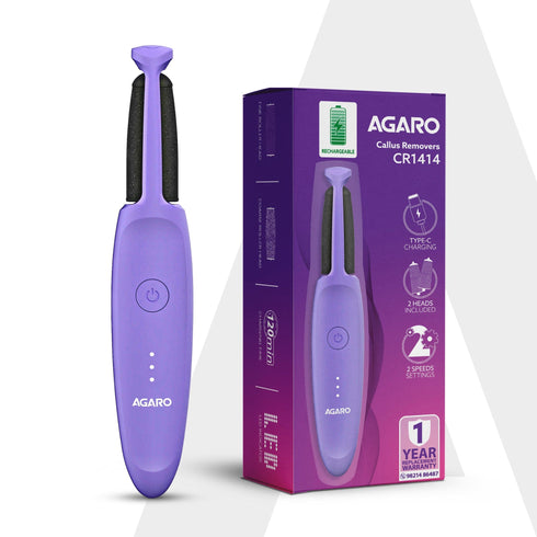 CR1414 Electric Callus Remover with 2 Replaceable Heads – Rechargeable Foot Scrubber for Dead Skin & Cracked Heels | Pedicure Machine with 120 Minutes Runtime