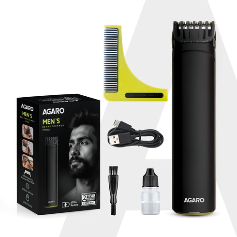 MT 8001 Beard Trimmer for Men, 60min Run Time, USB Charging, Fast Charge, 20 Length Setting, Rechargeable Battery, Black