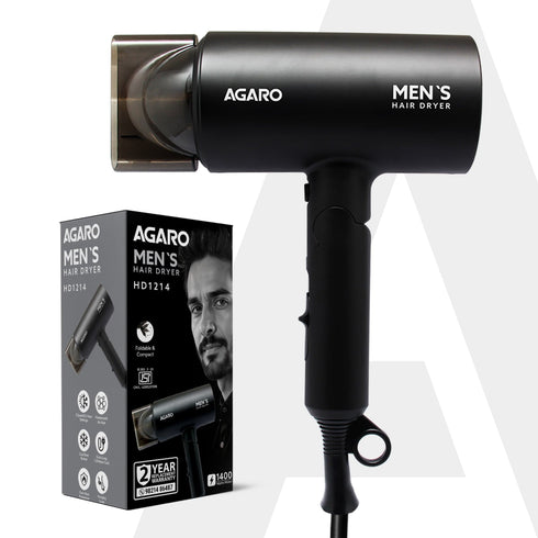 Premium Hair Dryer for Men with 1400 Watts Motor, 3 Temperature Settings & Cool Shot Button- Black