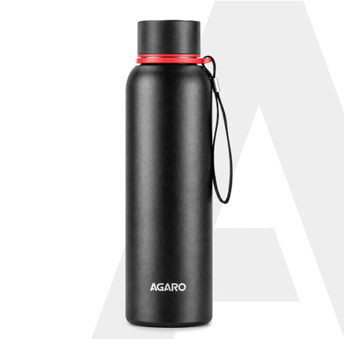 Elegant 700ml Stainless Steel Water Bottle, Up to 24 Hrs. Hot & Cold, ISI Certified, Triple Vacuum Insulated, Leak-Proof, Rust-Proof, BPA-Free, for Office, Travel, Gym, 1Y Warranty, Gun Black
