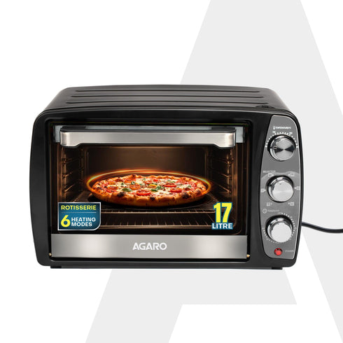 Majestic 17L OTG 1350W, with Motorized Rotisserie Baking & Grilling Accessories, Oven For Kitchen, Transparent Glass Door, Uniform Heating, Adjustable Temperature Control, 1-Year Warranty, Black