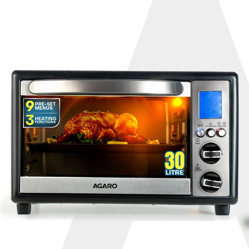 Imperial 30L Digital OTG, Convection Oven Toaster Griller with 9 Preset Cooking Modes, Motorized Rotisserie, Backlit LCD, for Baking, Grilling & Toasting, Silver