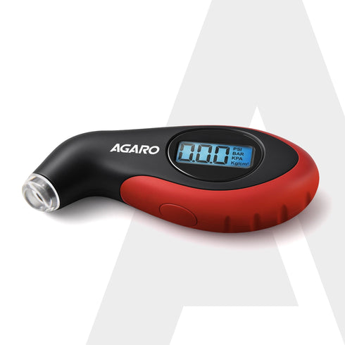 Digital Tyre Pressure Gauge, 0–150 PSI, 4 Units, Backlit LCD, Non-Slip Grip & LED Nozzle, Portable Tyre Pressure Checker for Car, Bike, Motorcycle & Truck Tyres, Red & Black
