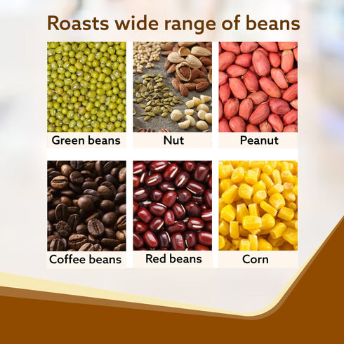 Regal Coffee Roaster, 750 Grams Capacity, 283mm Dia, Ceramic Coated Inner Pan, 3 Roasting Effect With Adjustable Temperature & Timer, 1200W, Stainless Steel Blade, Toughened Glass Lid, White