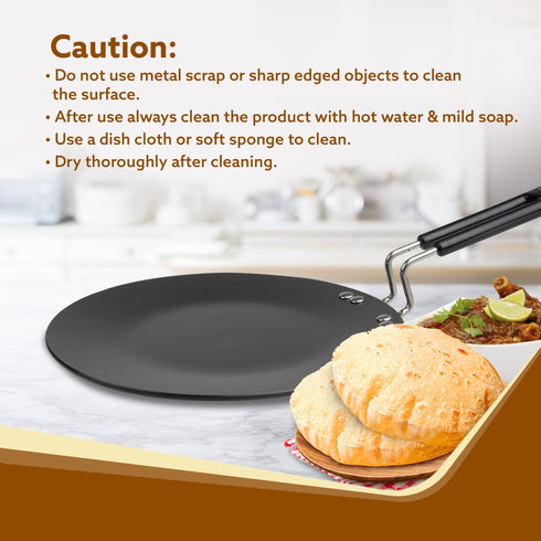 Elite Hard Anodised Tawa, 28 cm diameter, Riveted handle, 3 mm thick plate, Gas & Induction Oven Compatible, Cooking, Cookware, Black