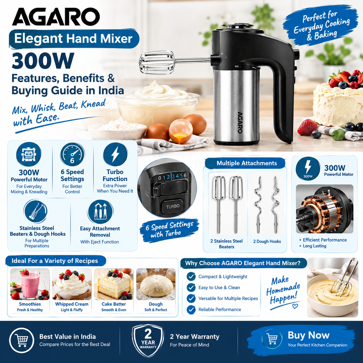 AGARO Elegant Hand Mixer 300W: Features, Benefits & Buying Guide in India