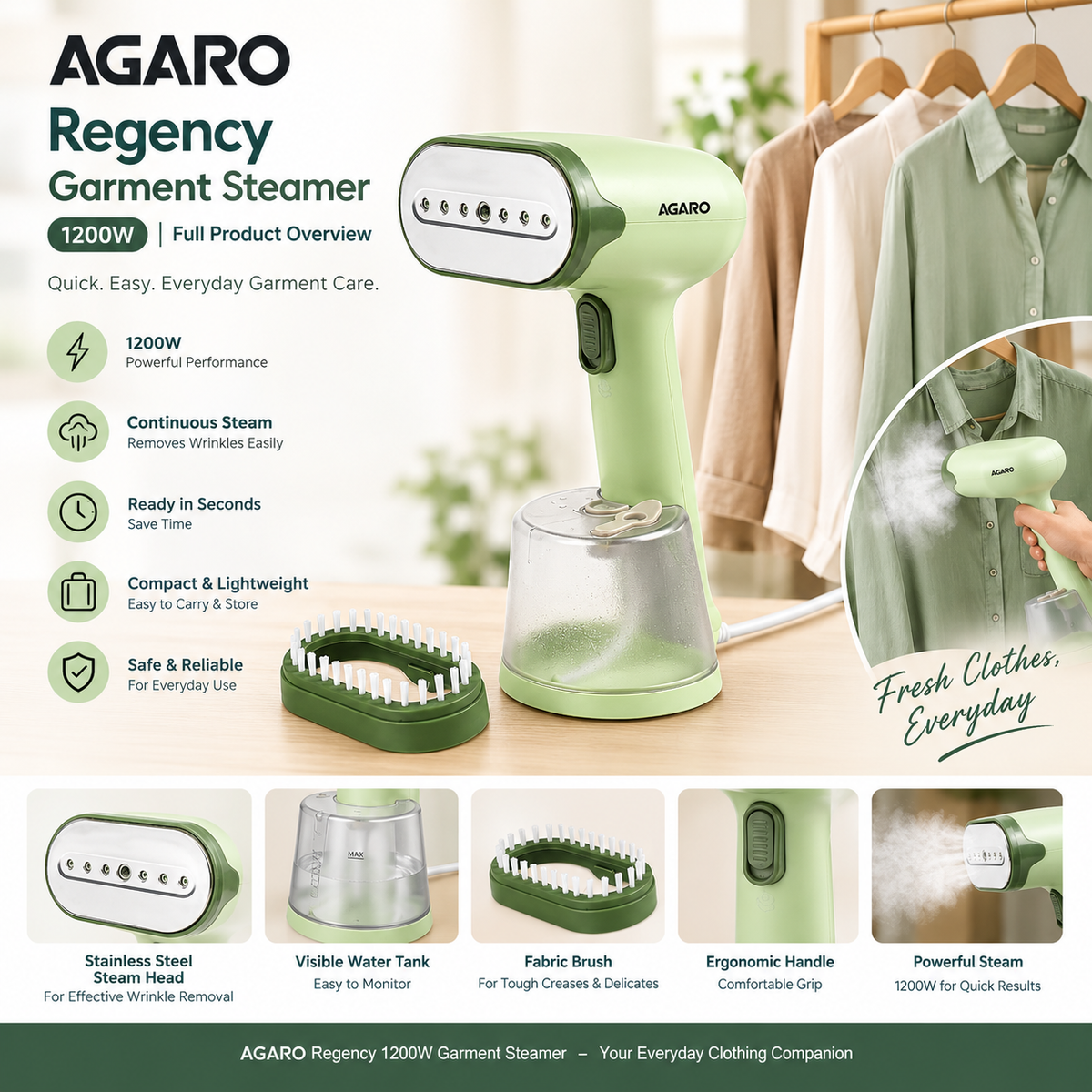 Agaro Regency Garment Steamer 1200W Full Product Overview