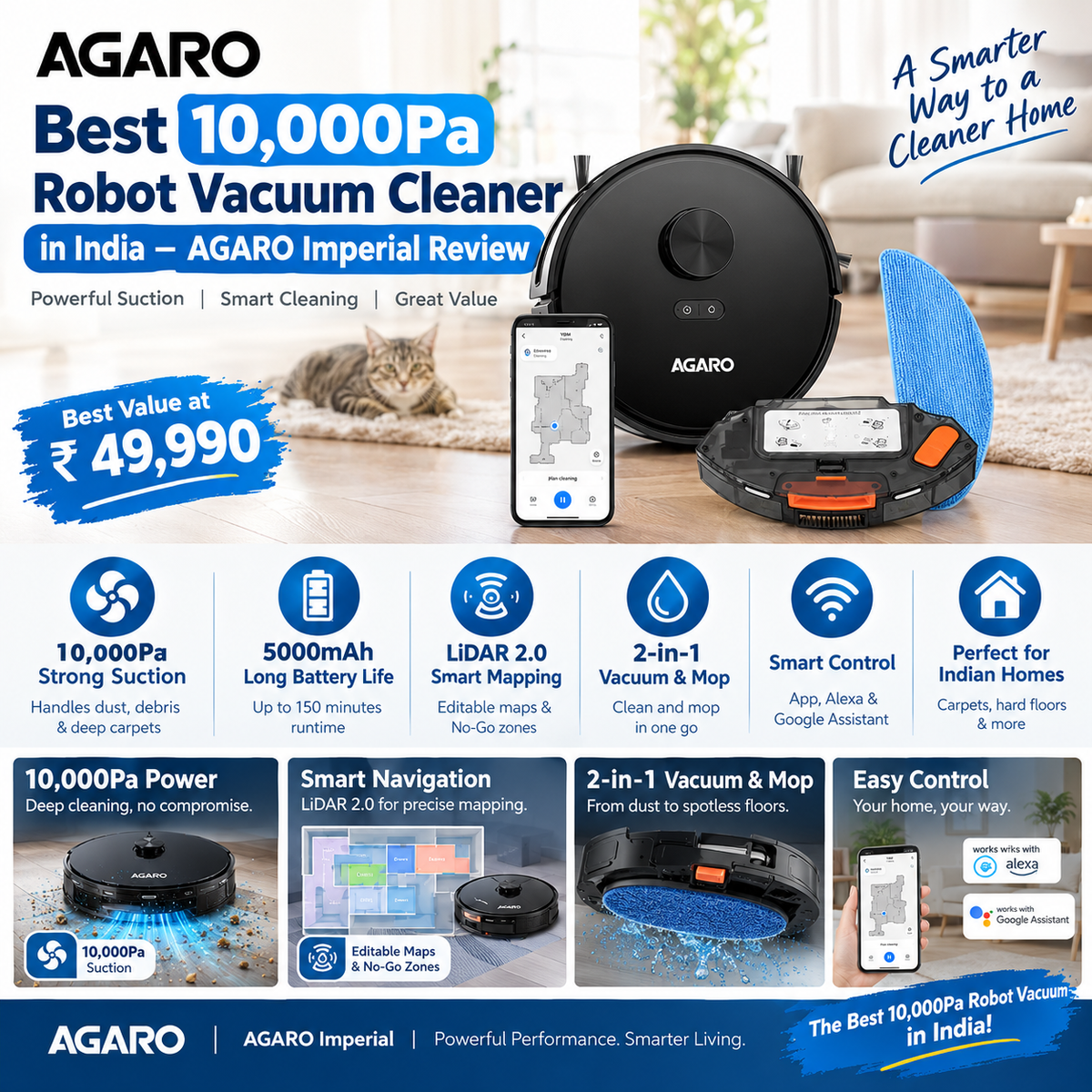 Best 10,000Pa Robot Vacuum Cleaner in India – AGARO Imperial Review
