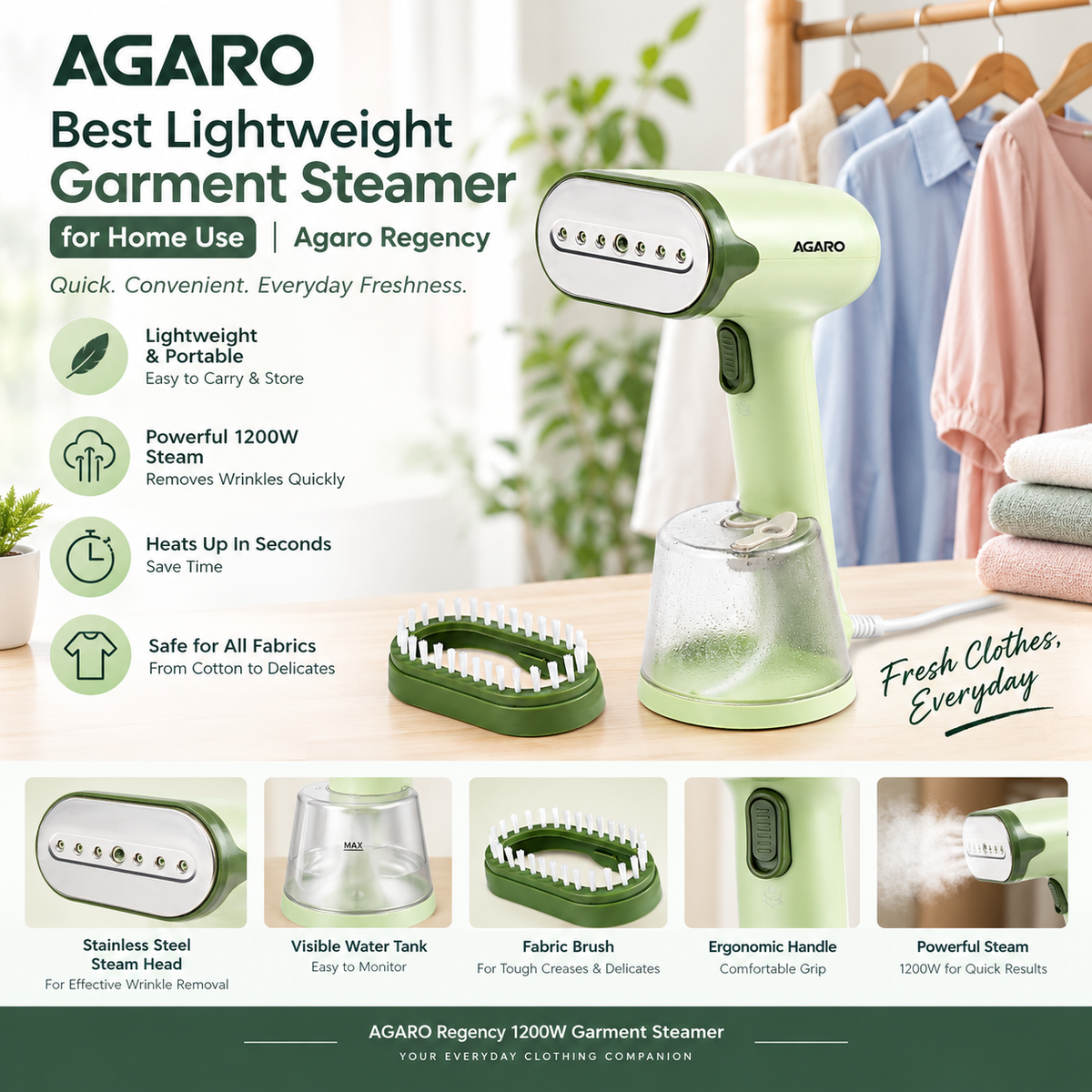 Best Lightweight Garment Steamer for Home Use  Agaro Regency