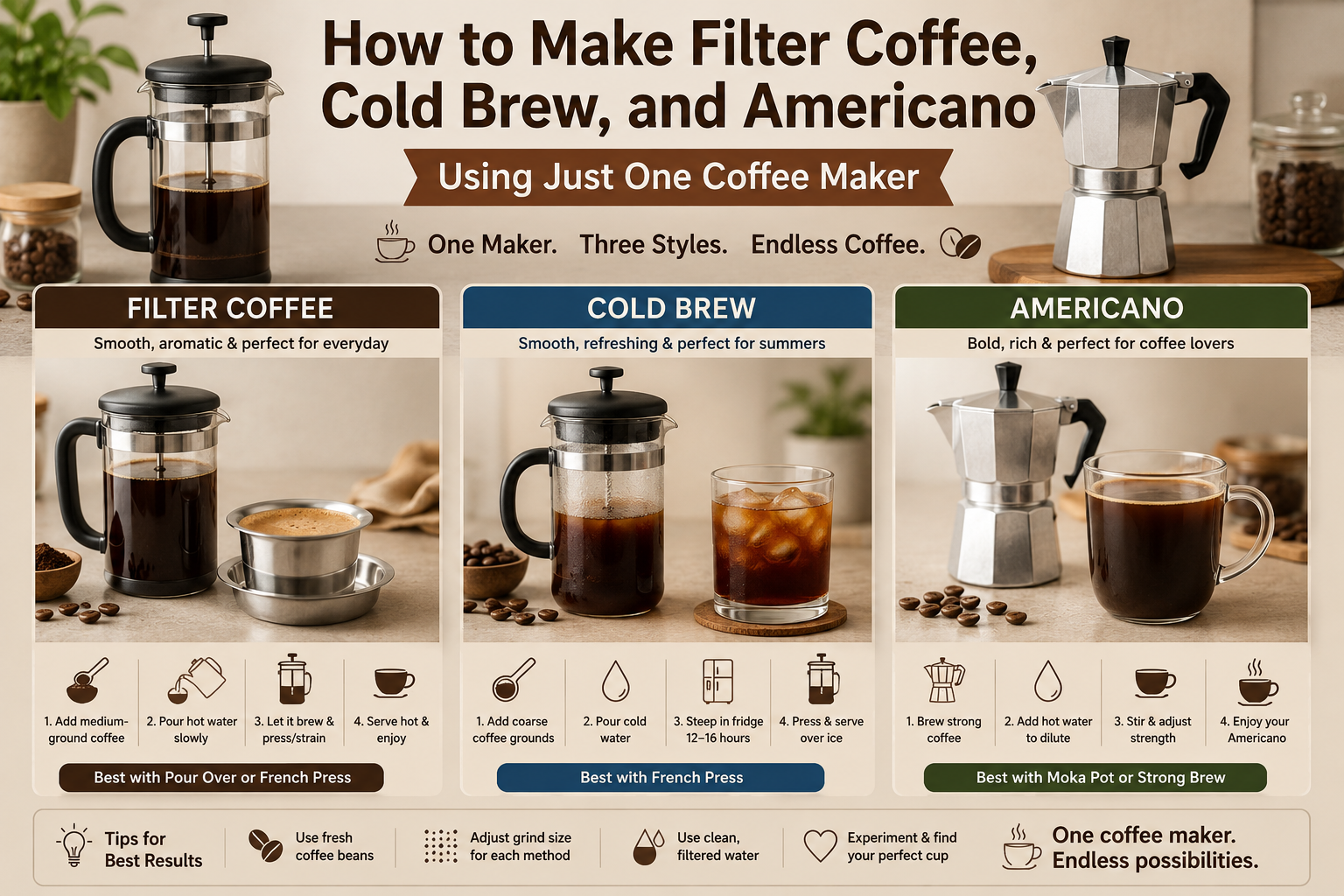 How to Make Filter Coffee, Cold Brew, and Americano Using Just One Coffee Maker