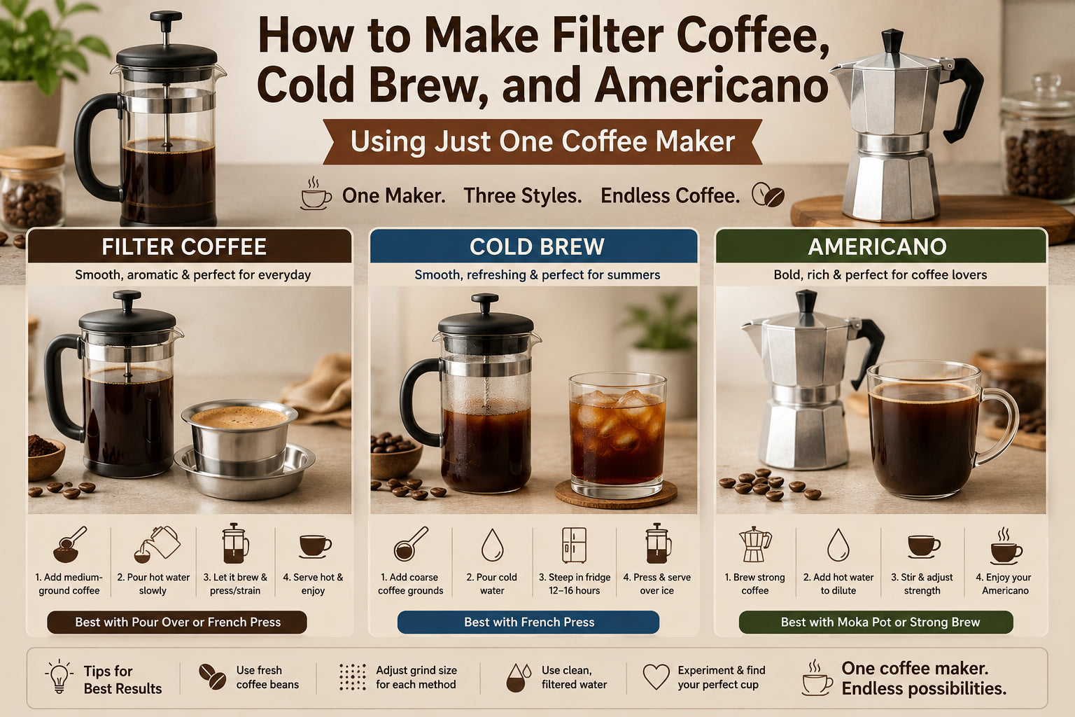 Filete Tomak How How to Make Filter Coffee, Cold Brew, and Americano Using Just One Cof ...