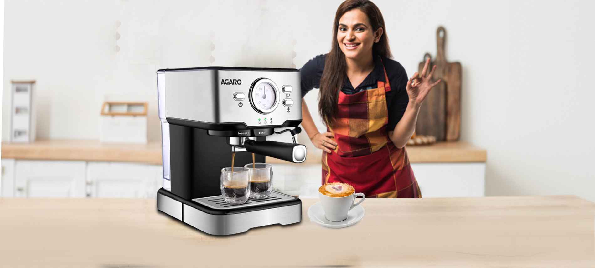 GAOF Professional Electric Espresso Coffee Maker Automatic Pump Pressure  Fancy Coffee Machine Milk Frother Pot Foam Bubble