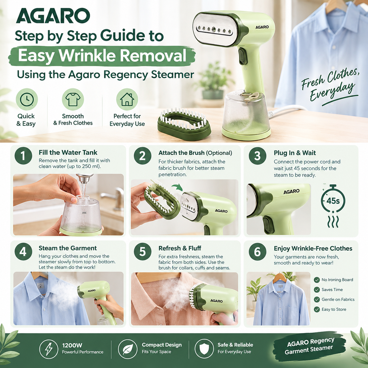 Step-by-Step Guide to Easy Wrinkle Removal with the AGARO Regency Steamer