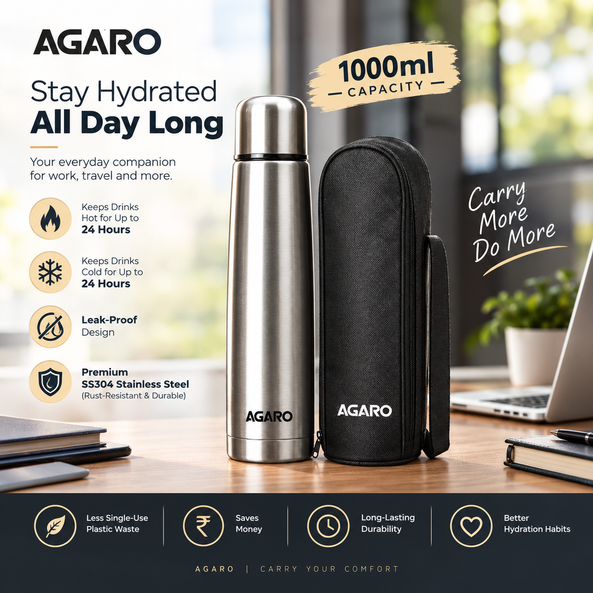 AGARO Delite Vacuum Flask 1000ml