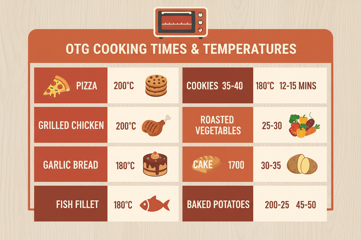 OTG Oven Cooking Time Chart for Different Foods – Agaro