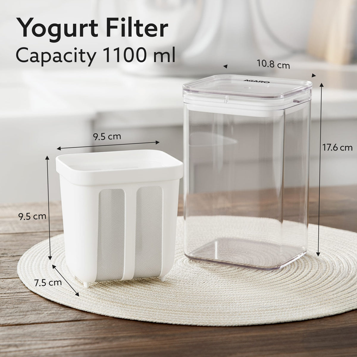 Greek Yogurt Maker & Curd Strainer | 1100ml BPA-Free Yogurt Strainer with Fine Mesh Filter | Whey Separator for Homemade Greek Yogurt, Curd, Cheese & Dairy