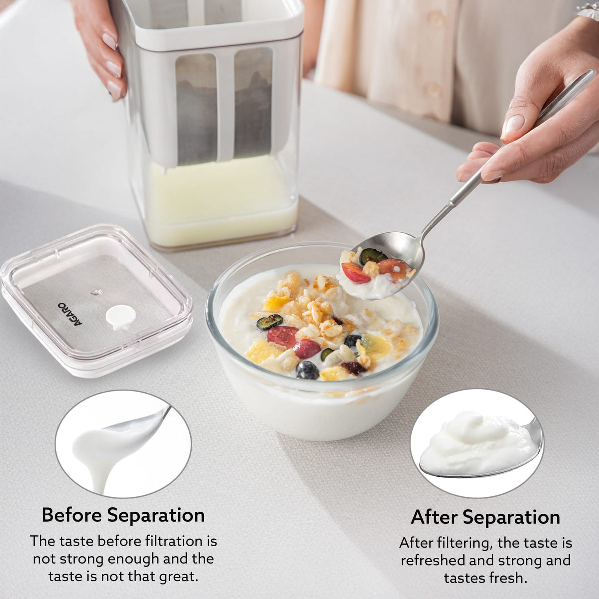 Greek Yogurt Maker & Curd Strainer | 1100ml BPA-Free Yogurt Strainer with Fine Mesh Filter | Whey Separator for Homemade Greek Yogurt, Curd, Cheese & Dairy