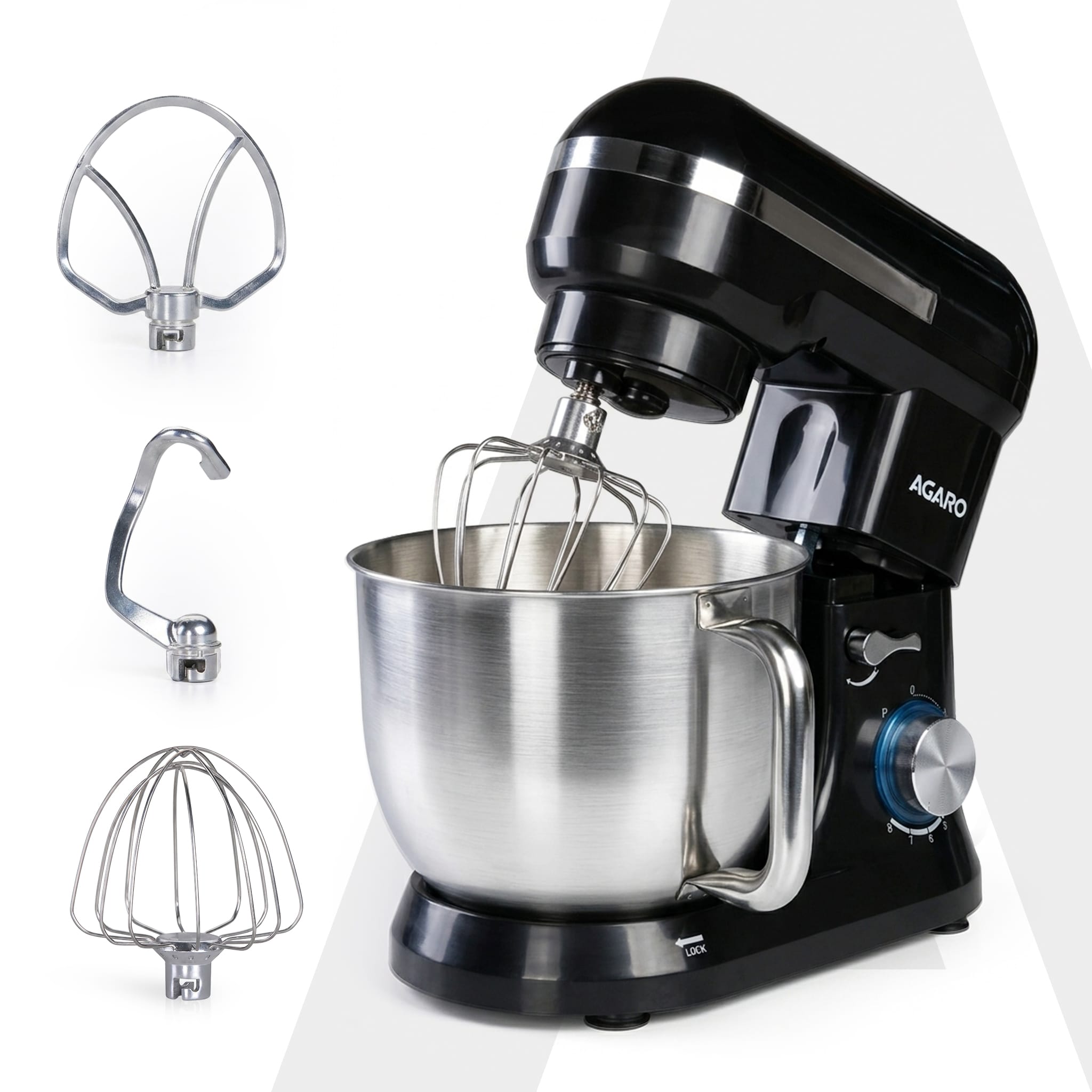 Royal Stand Mixer, Dough Maker Machine, 1000W Atta Maker, 100% Copper Motor, 5L SS Bowl, 8 Speed + Pulse Function, Includes Whisker, Beater & Dough Hook & Splash Guard,Black