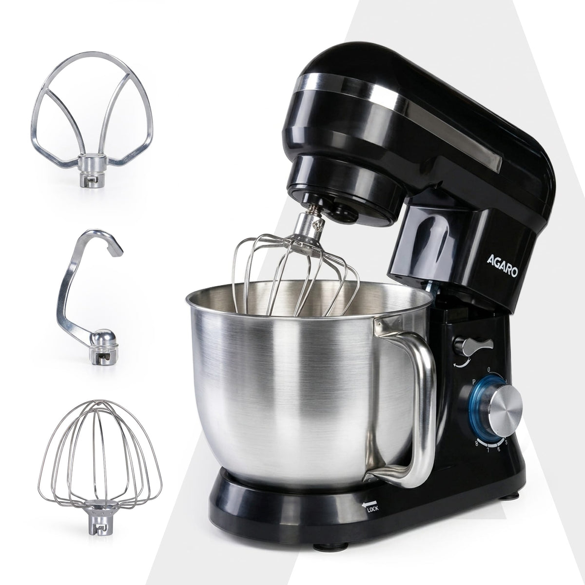 Royal Stand Mixer, Dough Maker Machine, 1000W Atta Maker, 100% Copper Motor, 5L SS Bowl, 8 Speed + Pulse Function, Includes Whisker, Beater & Dough Hook & Splash Guard,Black