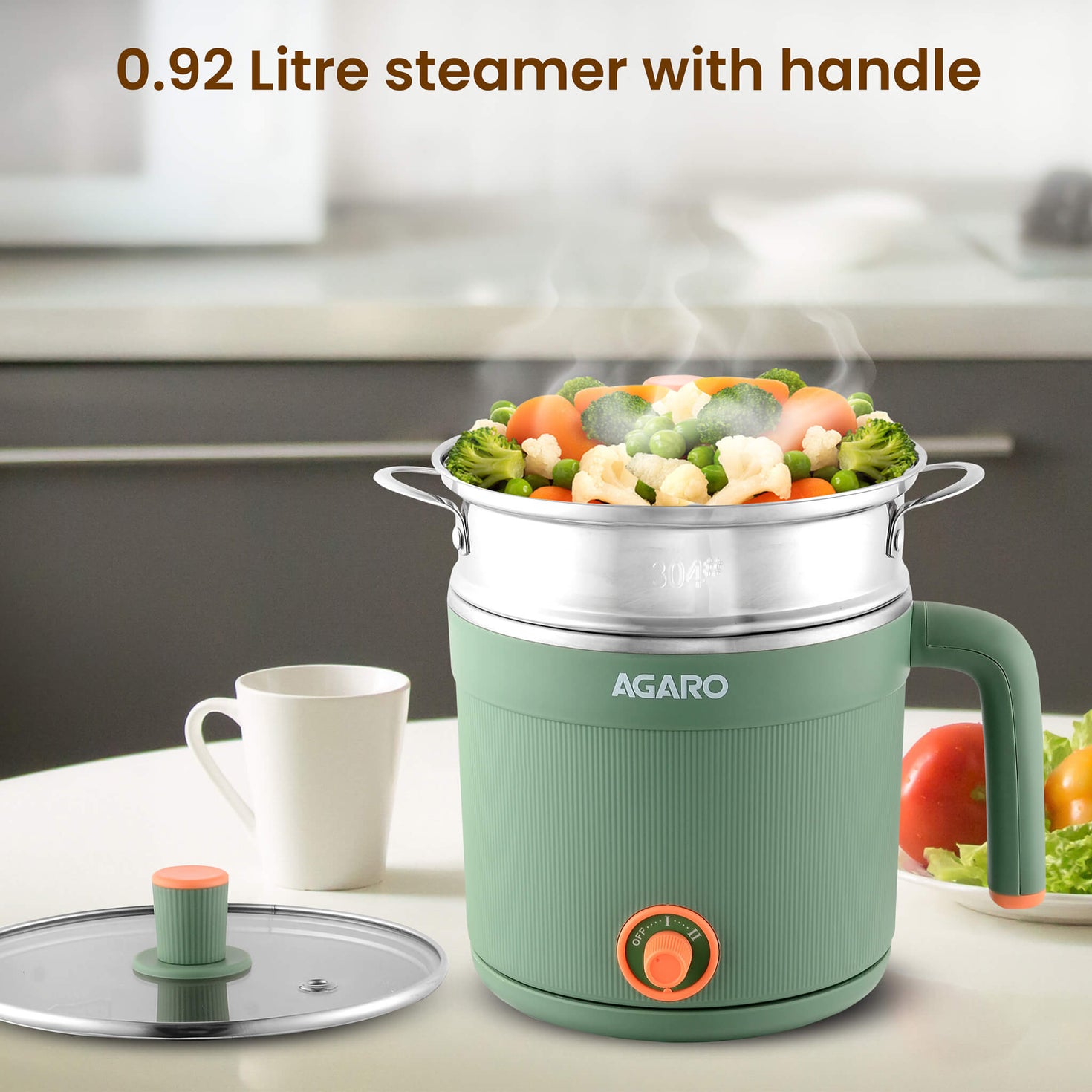 Regency Multi Cook Kettle With Steamer, 1.2L (Sea Green) | AGARO – Agaro