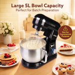 Royal Stand Mixer, Dough Maker Machine, 1000W Atta Maker, 100% Copper Motor, 5L SS Bowl, 8 Speed + Pulse Function, Includes Whisker, Beater & Dough Hook & Splash Guard,Black