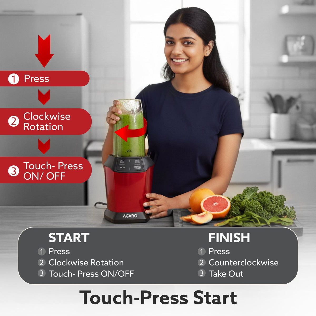 Supreme Personal Blender, Powerful 1000W Copper Motor, Mixer Grinder Blender, 20000 RPM, 2 SS Blade Set, 2 Scratch Resistant Durable Jars, for Smoothies, Dry Spices, Milkshake & Idli/Dosa Batter