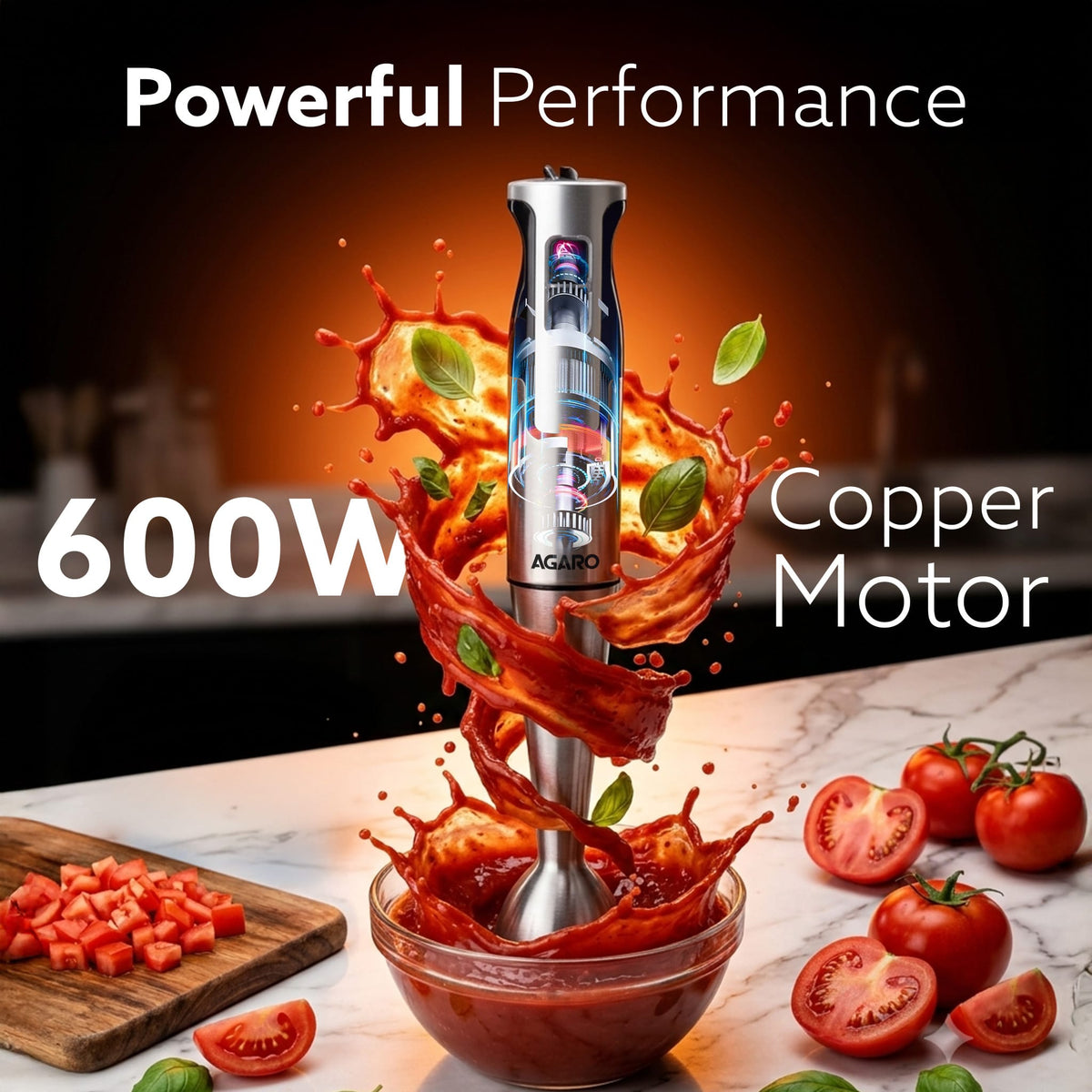 Regency Hand Blender, 600W, Variable Speed Modes & Speed Regulator, Stainless Steel Blades, Mixing, Blending, Whisking, Low Noise