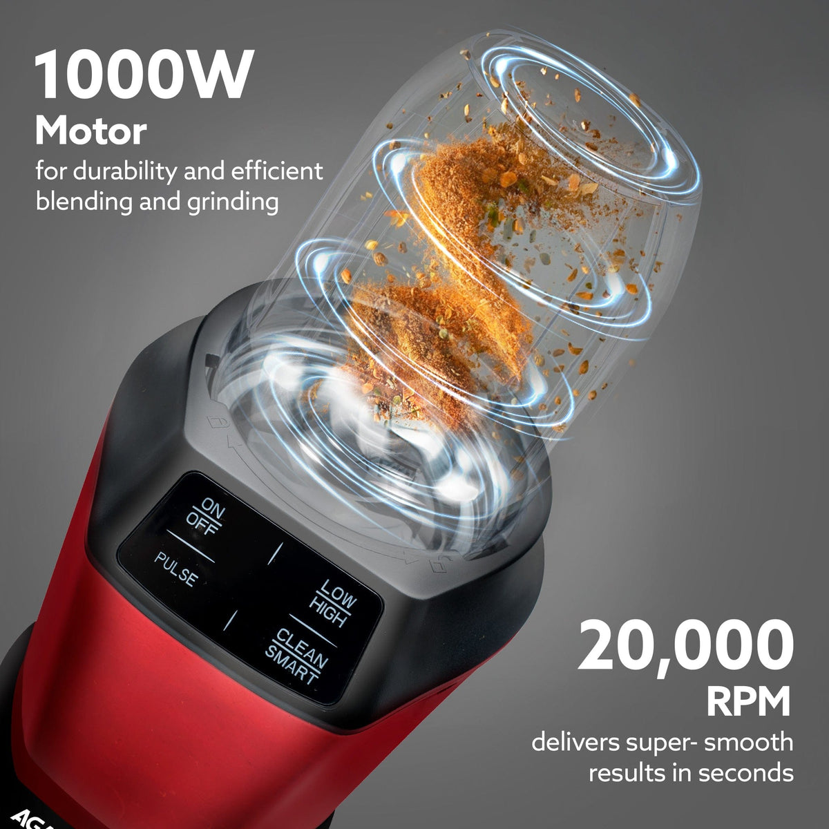 Supreme Personal Blender, Powerful 1000W Copper Motor, Mixer Grinder Blender, 20000 RPM, 2 SS Blade Set, 2 Scratch Resistant Durable Jars, for Smoothies, Dry Spices, Milkshake & Idli/Dosa Batter
