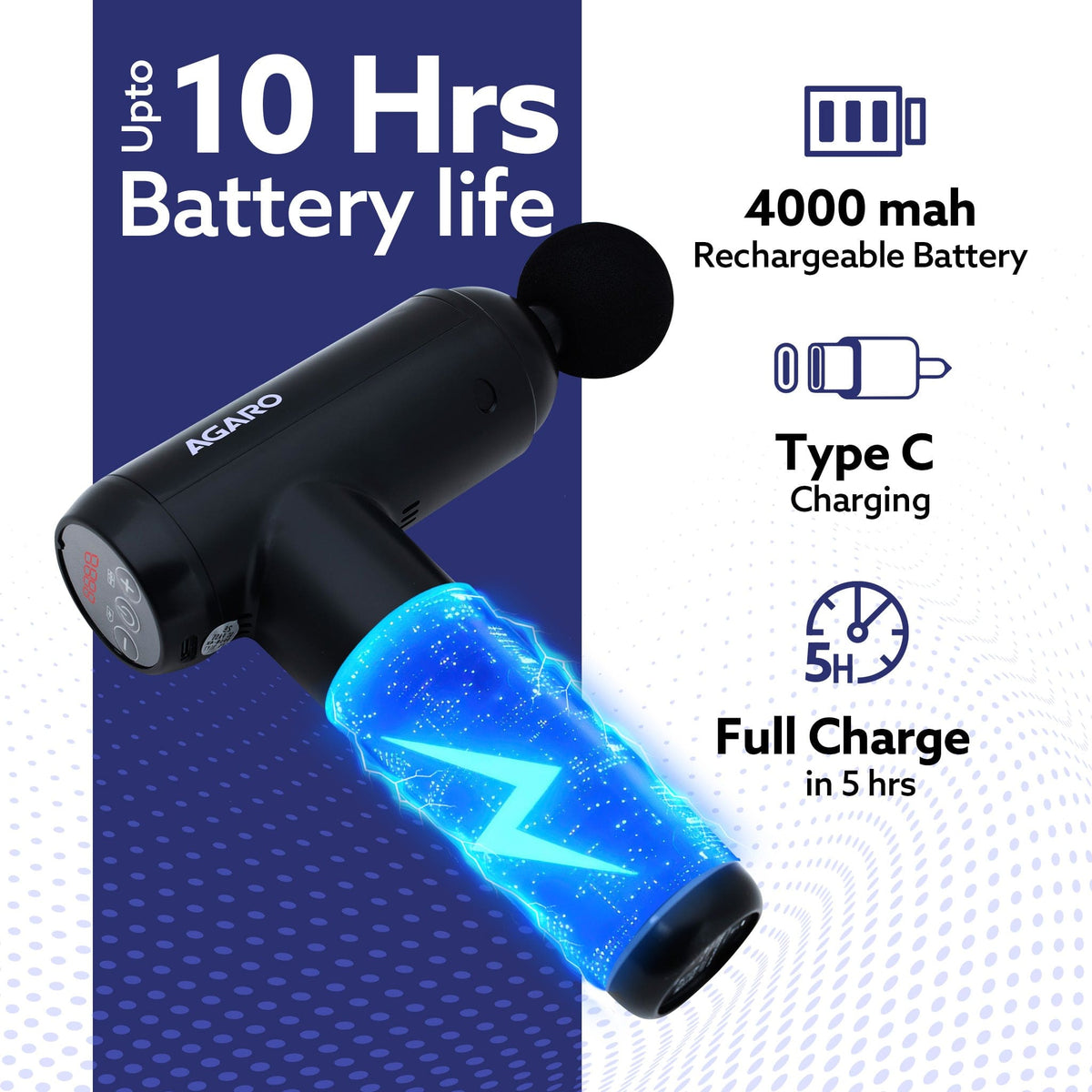 Imperial Gun Massager Deep Tissue Handheld Massager, Up to 99-Level Control, 4 Heads, Rechargable, Muscle Relaxation of Neck, Shoulder, Back, Foot for Men & Women, Post-Workout Recovery & Muscle Relief, Black