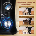 Royal Stand Mixer, Dough Maker Machine, 1000W Atta Maker, 100% Copper Motor, 5L SS Bowl, 8 Speed + Pulse Function, Includes Whisker, Beater & Dough Hook & Splash Guard,Black