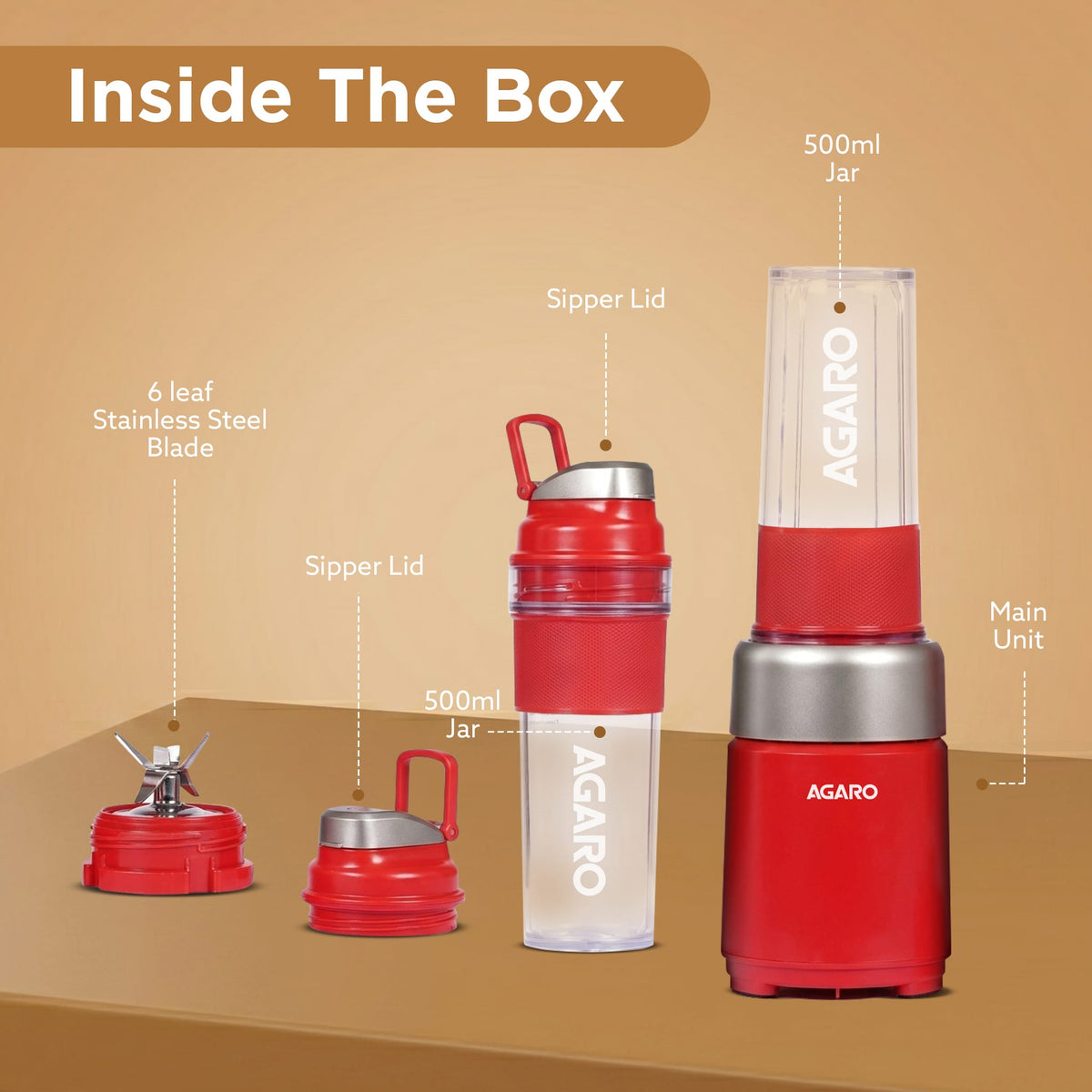 Primo Plus Personal Blender with 2 (500ml) Jars Red