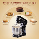 Royal Stand Mixer, Dough Maker Machine, 1000W Atta Maker, 100% Copper Motor, 5L SS Bowl, 8 Speed + Pulse Function, Includes Whisker, Beater & Dough Hook & Splash Guard,Black