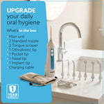 Ultra Plus Portable Dental Flosser: 8 nozzles, 4 modes, cordless, rechargeable, IPX7 waterproof, 200ml tank. Ideal for home/travel oral care.