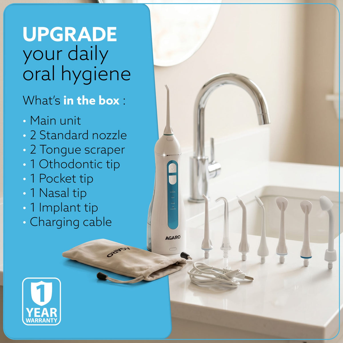 Ultra Plus Portable Dental Flosser: 8 nozzles, 4 modes, cordless, rechargeable, IPX7 waterproof, 200ml tank. Ideal for home/travel oral care.