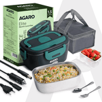 Electric Lunch Box, 1.5L Food Heater for Daily Office Use & Travel, Portable Food Warmer, Stainless Steel Container, Reheat in 30 Min, Leak-Proof, Detachable Cord, 2 Compartment, PTC Heating
