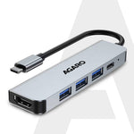 5-in-1 Type-C Multi-Port Hub, 4K@60Hz USB-C to HDMI Adapter, 85W PD Charging, 3× USB-A & USB-C 3.0 Data Ports, SD/TF Card Reader, Compatible with Type-C Devices
