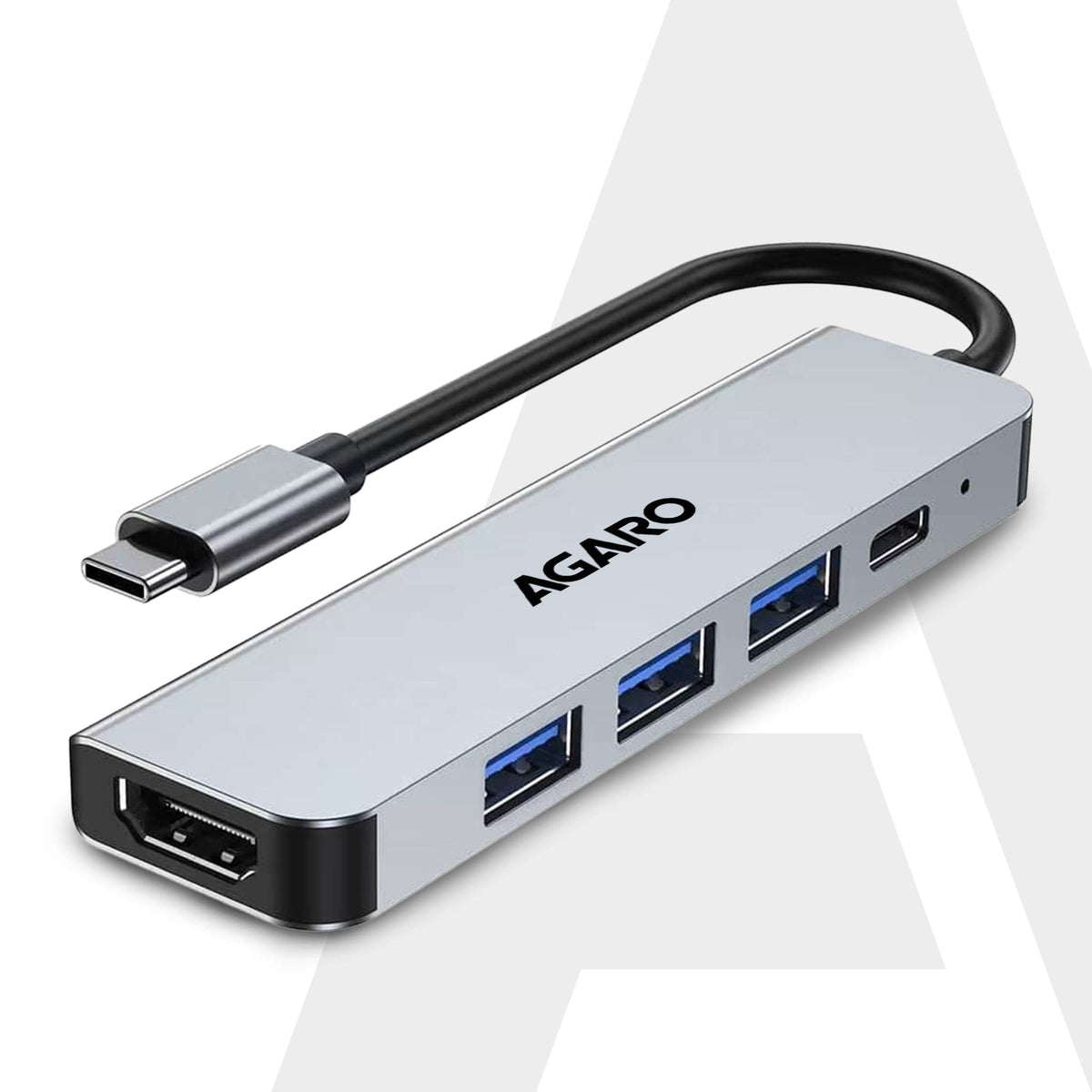 5-in-1 Type-C Multi-Port Hub, 4K@60Hz USB-C to HDMI Adapter, 85W PD Charging, 3× USB-A & USB-C 3.0 Data Ports, SD/TF Card Reader, Compatible with Type-C Devices