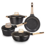 Imperial Granite Non Stick Cookware Set, 4pcs Cookware Set, 24cm &16cm Sauce pan with Lid, 28cm Deep Fry Pan with Lid, Cast Aluminium, Gas & Induction Compatible