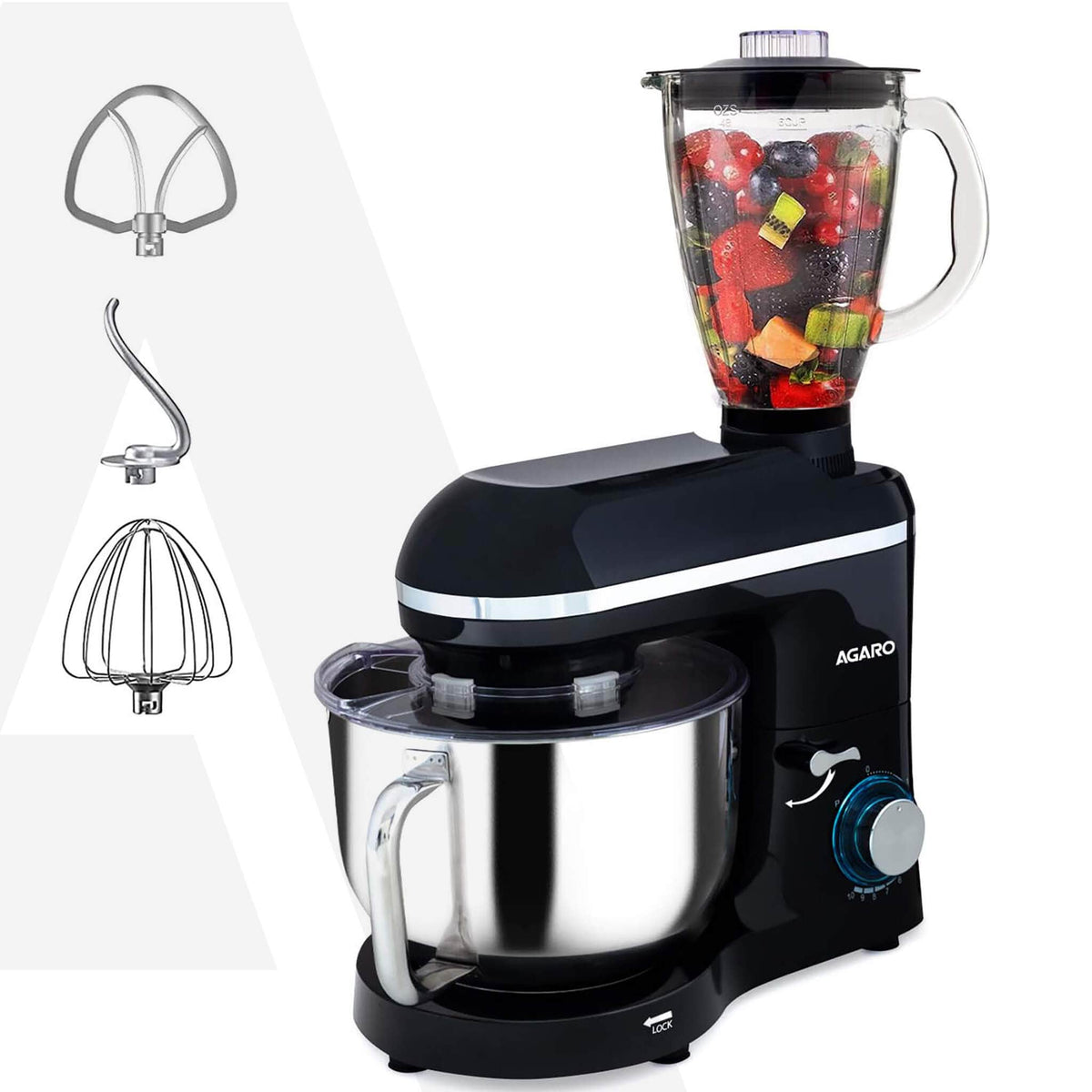 Imperial Stand Mixer,1400W with 6L SS Bowl, 1.5L Blending Jar, 100% Copper Motor, Includes Blending Jar, Whisker, Beater, Black