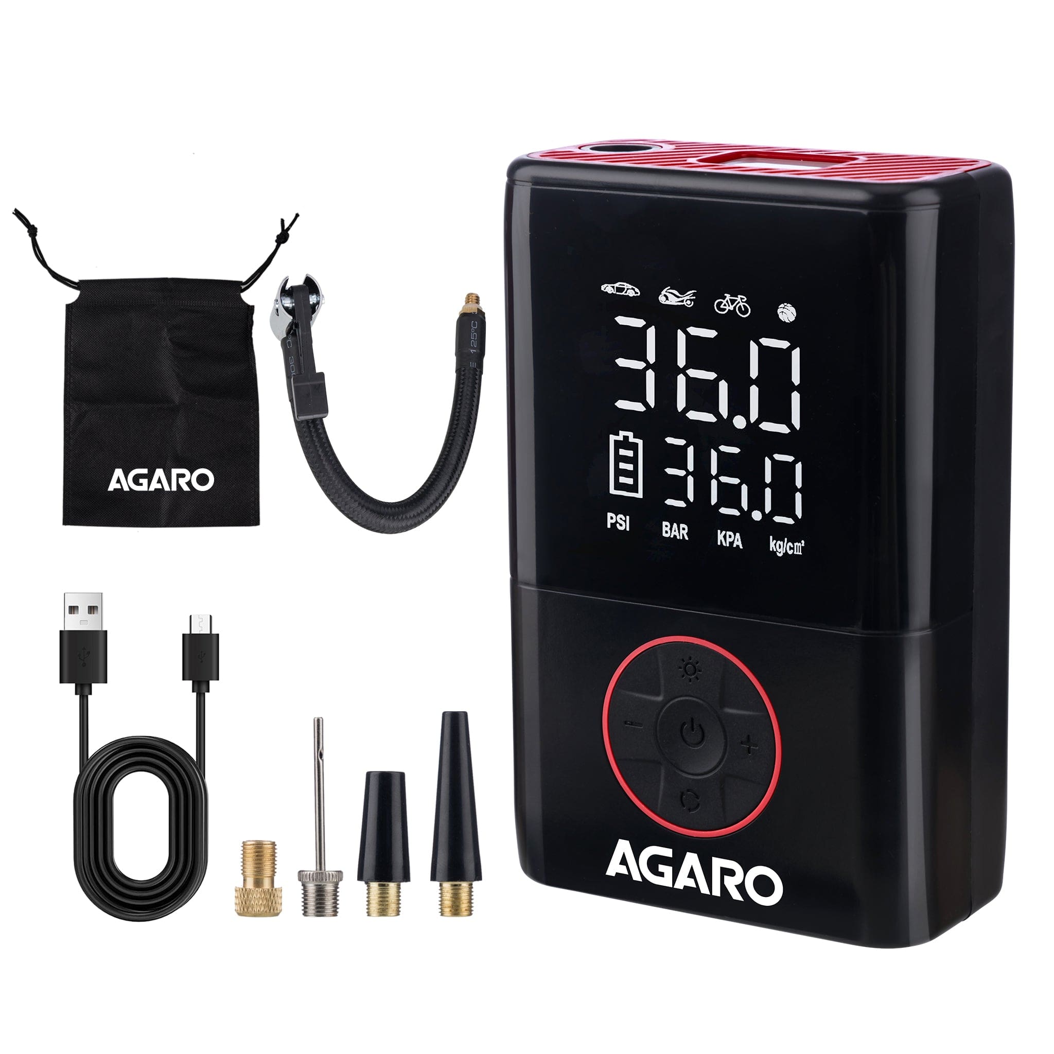 Regal New Portable Tyre Inflator for Cars & Bikes, 18L/min of Airflow, Upto 150 PSI, 4000 mAh (2 * 2000) Batteries, LED Flash Light, Rechargeable Type C Port, Digital Display, Multiple Nozzles