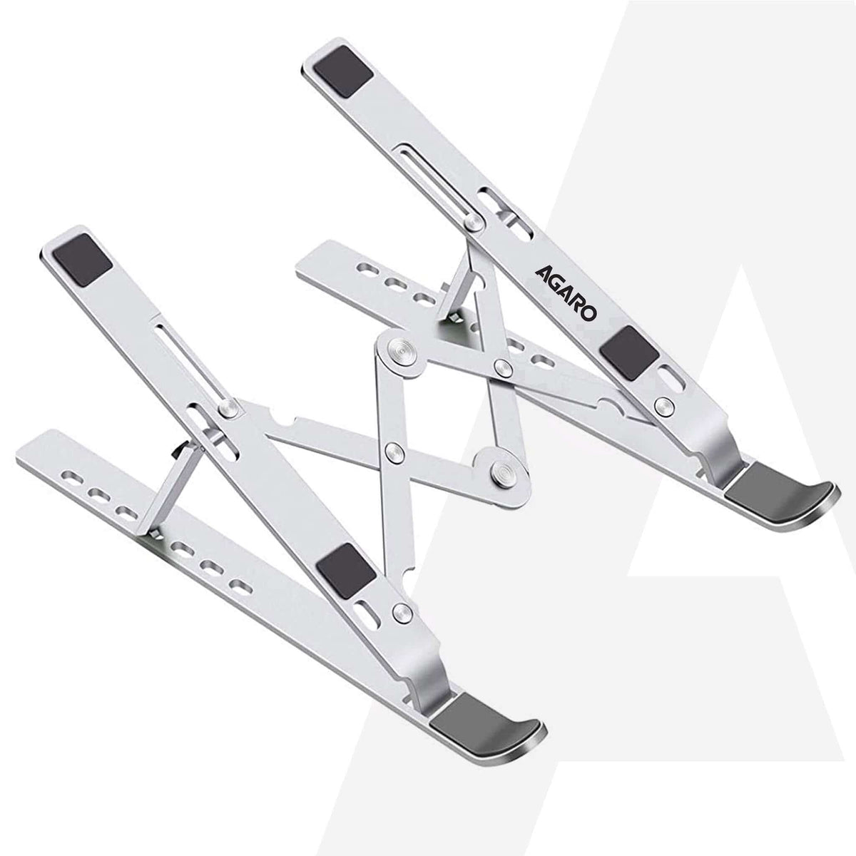 AGARO LS1821 Foldable Laptop Stand, 7 Adjustable Levels, Non Slip Silicone Pads, Aluminium Built, Laptop, Tablet, Books (Silver)
